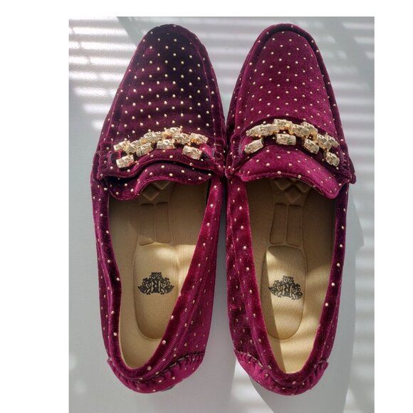 Mens Royal Loafers Velvet Shoes Burgundy and Gold Size 9 - Picture 4 of 10